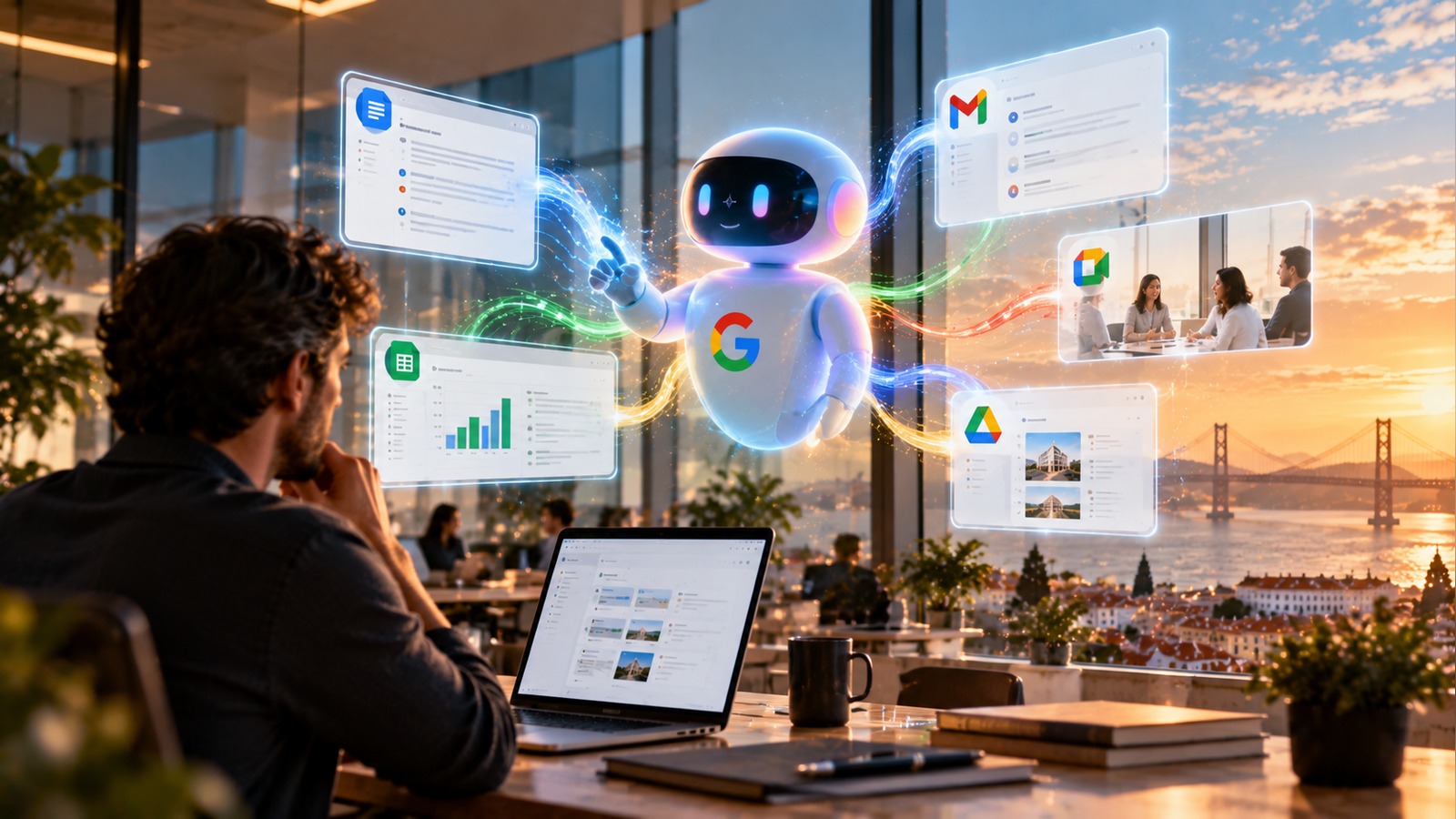 Imagem editorial: Google Cloud integra Gemini agent no Workspace para automatizar tarefas e código