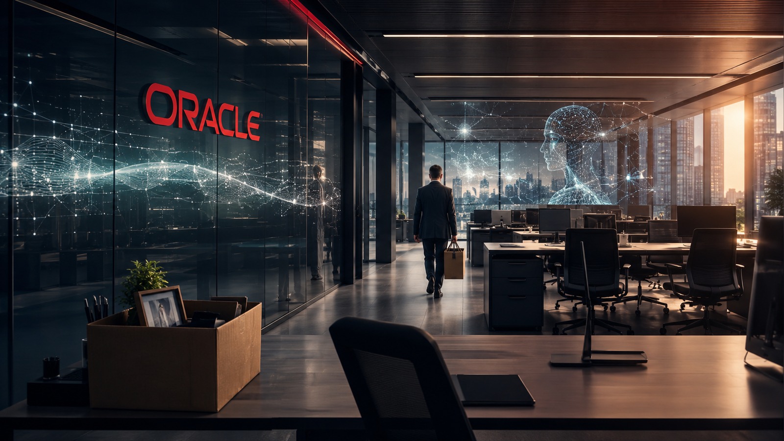Imagem editorial: Oracle corta 21.000 empregos para focar na Inteligência Artificial