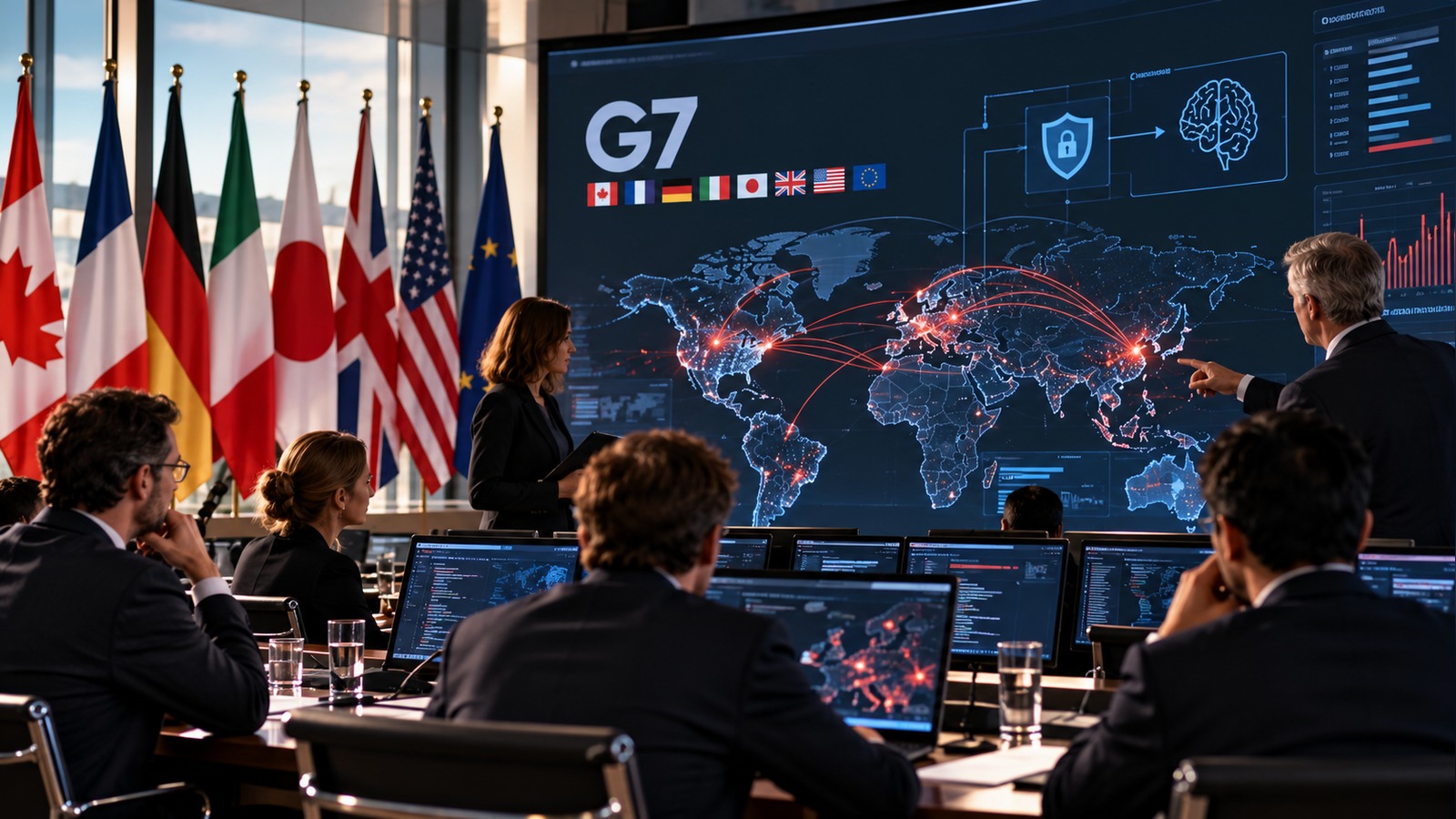 Imagem editorial: G7 vai testar defesas contra ciberataques com inteligência artificial